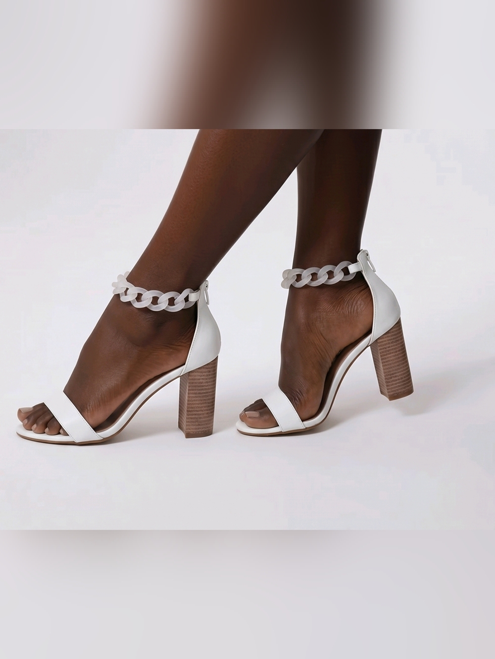NIB | OASIS SOCIETY | 6 | JOSIE - Chain Ankle-Strap Block Heel Sandal - White